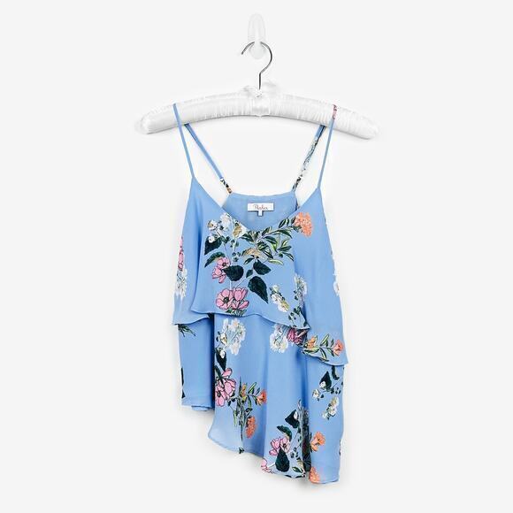 Parker Tops - Parker Floral Cami Size S Blue Asymmetrical Tiered Flowy Boho Soft Girl Summer
